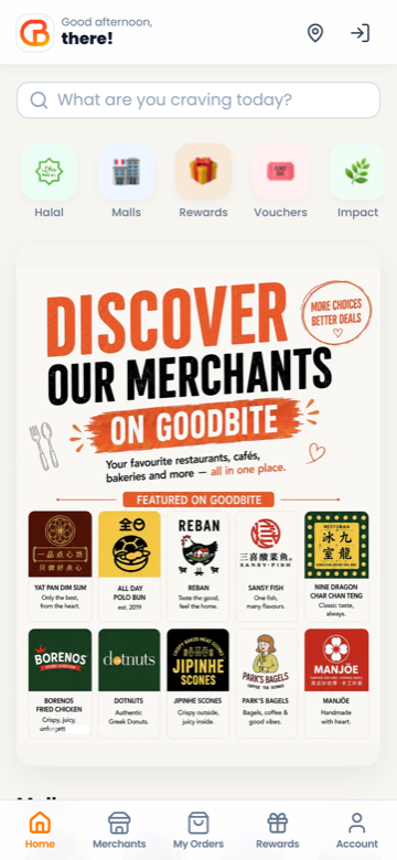 The GoodBite app showing shops and food near you